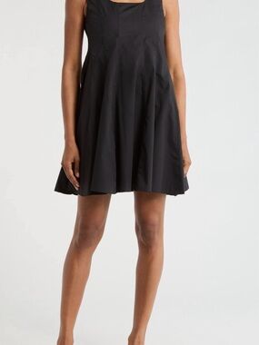 NWT- Theory Sleeveless Poplin Mini Dress Black Circle Skater Mini Skirt